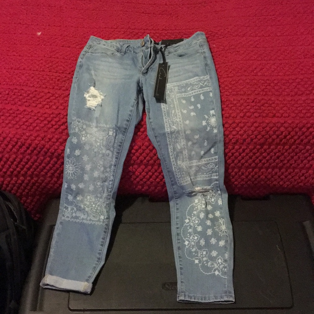 bandana patterned skinny jeans